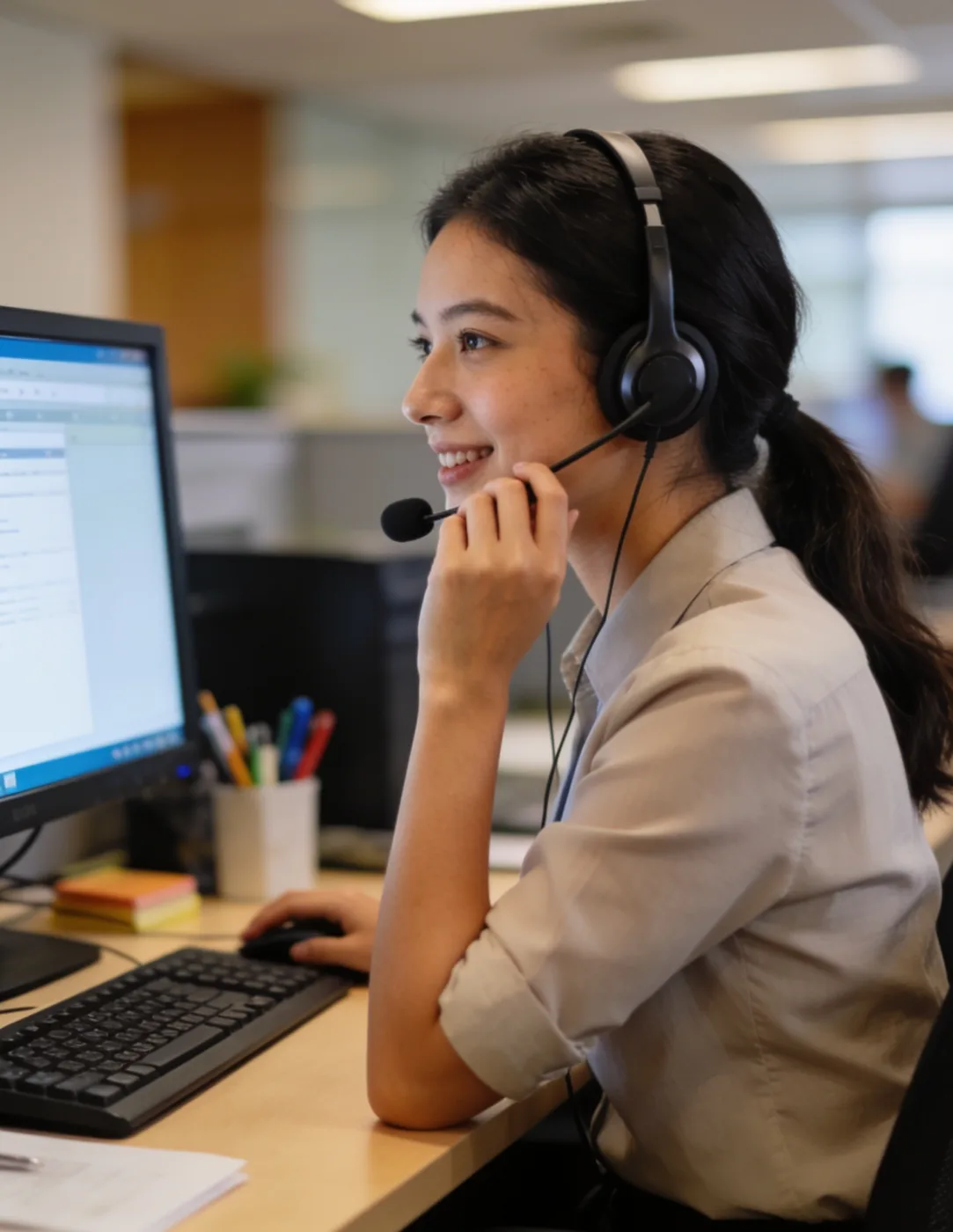 Dedicated Clean Cut team member on a headset helping a homeowner